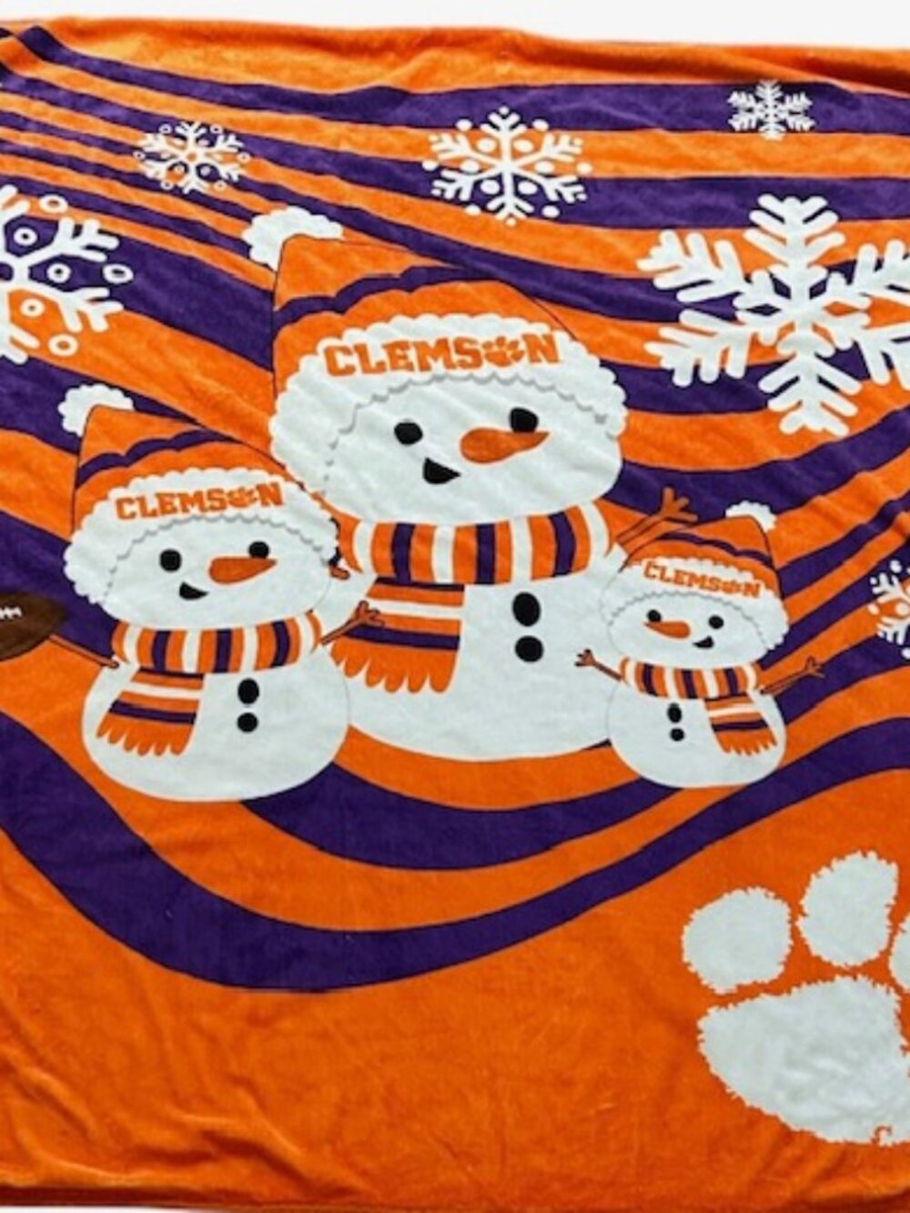 Clemson Tigers NCAA Snowman Sherpa Holiday Throw Blanket